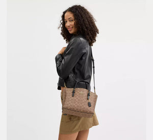 Coach Mollie Tote Bag 25 In Signature Canvas Tan Black