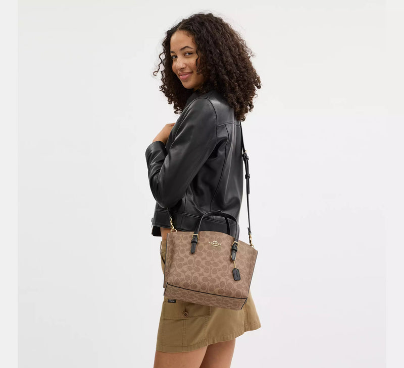 Coach Mollie Tote Bag 25 In Signature Canvas Tan Black