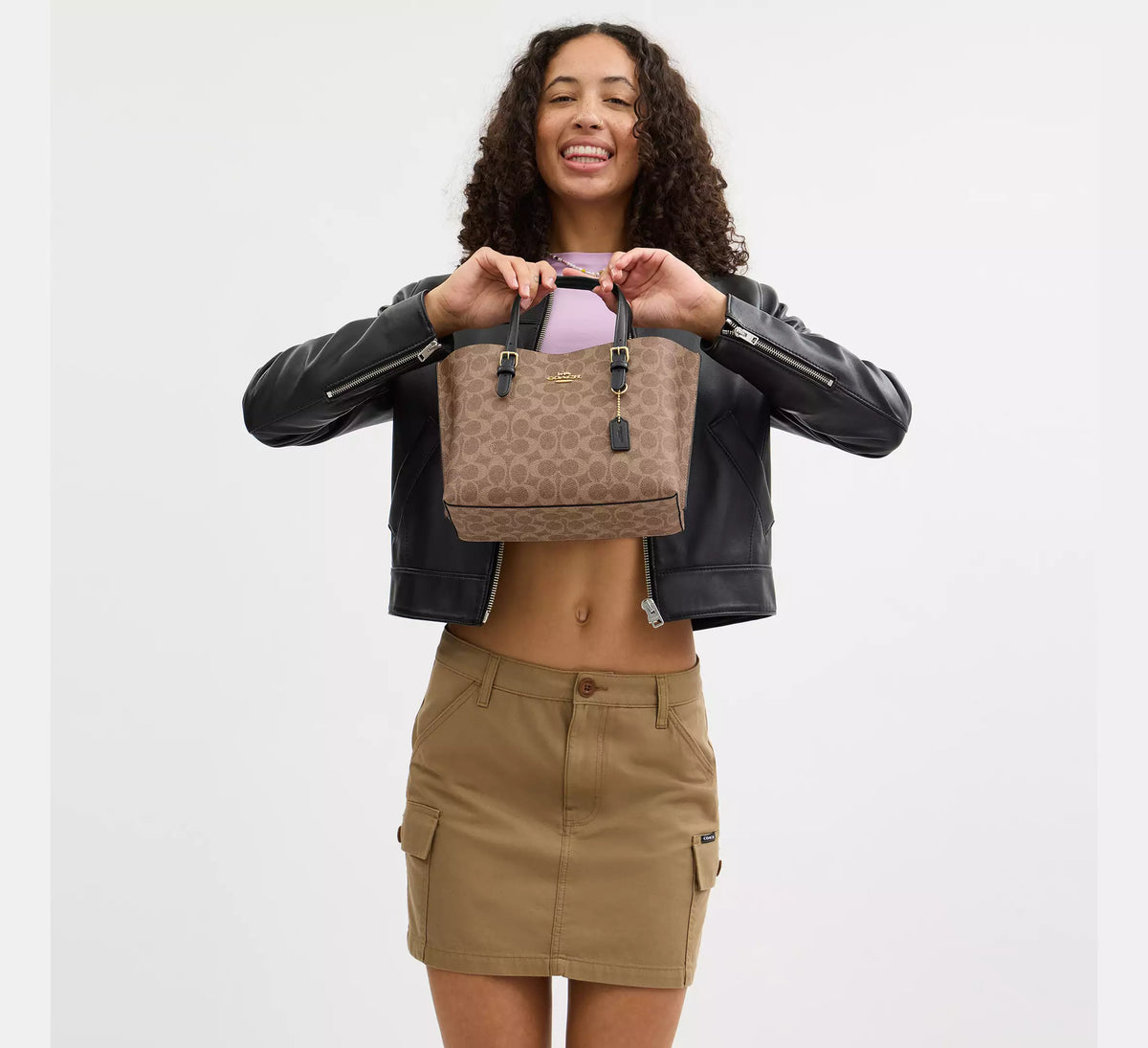 Coach Mollie Tote Bag 25 In Signature Canvas Tan Black