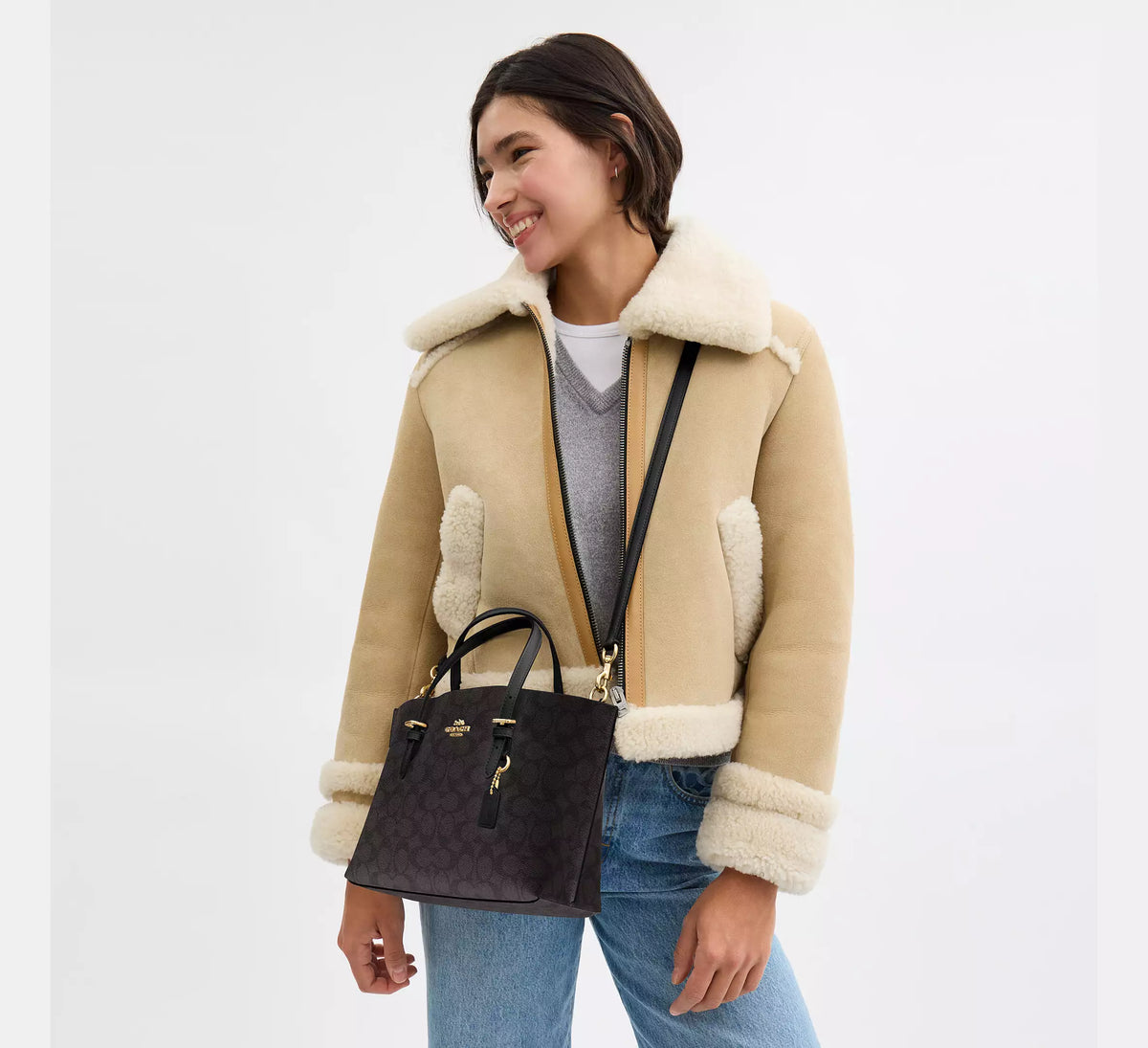Coach Mollie Tote Bag 25 In Signature Canvas Walnut Black