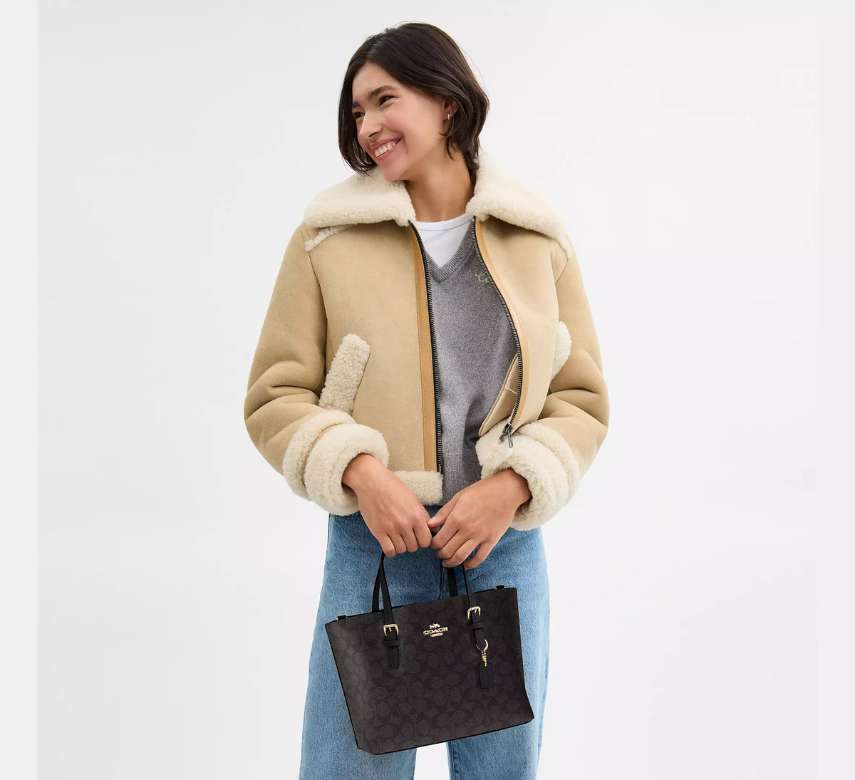 Coach Mollie Tote Bag 25 In Signature Canvas Walnut Black