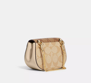 Coach Morgan Card Case On A Chain In Blocked Signature Canvas Light Khaki Ivory