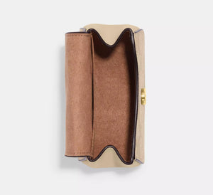 Coach Morgan Card Case On A Chain In Blocked Signature Canvas Light Khaki Ivory