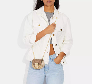 Coach Morgan Card Case On A Chain In Blocked Signature Canvas Light Khaki Ivory