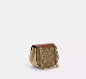 Coach Morgan Card Case On A Chain In Blocked Signature Canvas Light Khaki Redwood