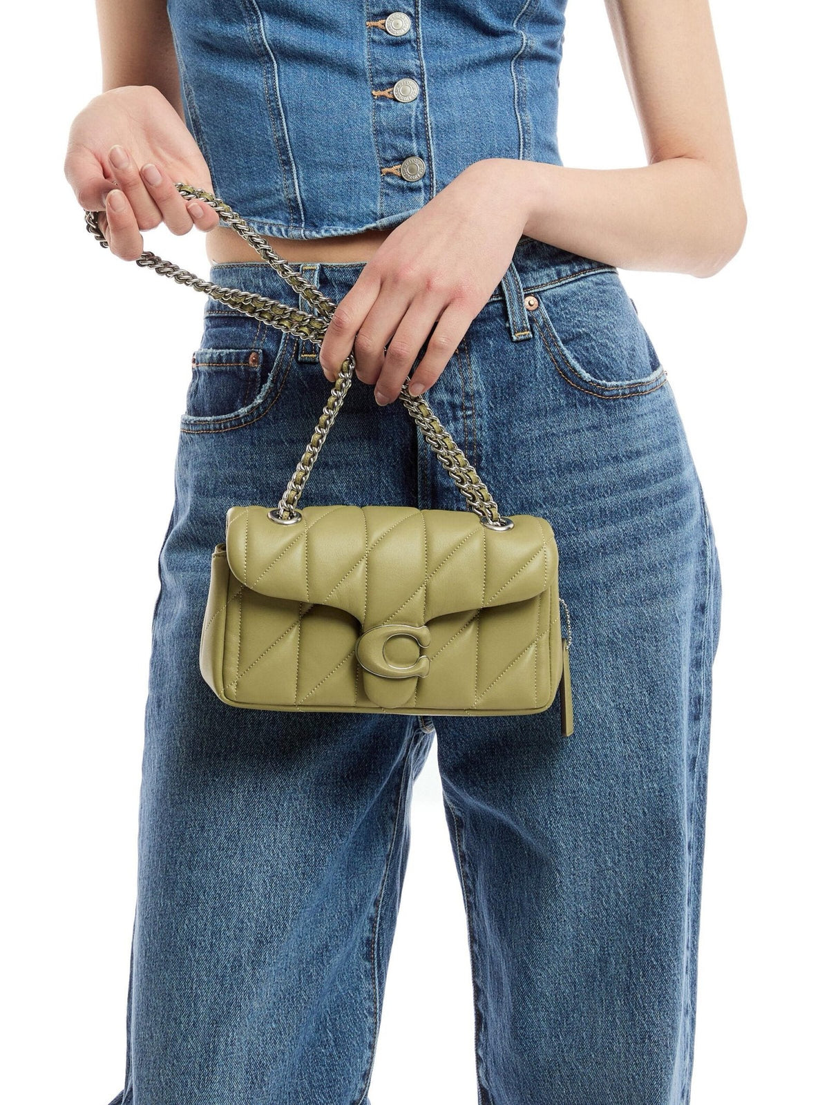 Tabby Shoulder Bag 20 With Quilting leather Green