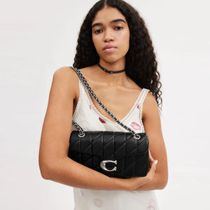 Tabby Shoulder Bag 26 With Quilting Black Silver