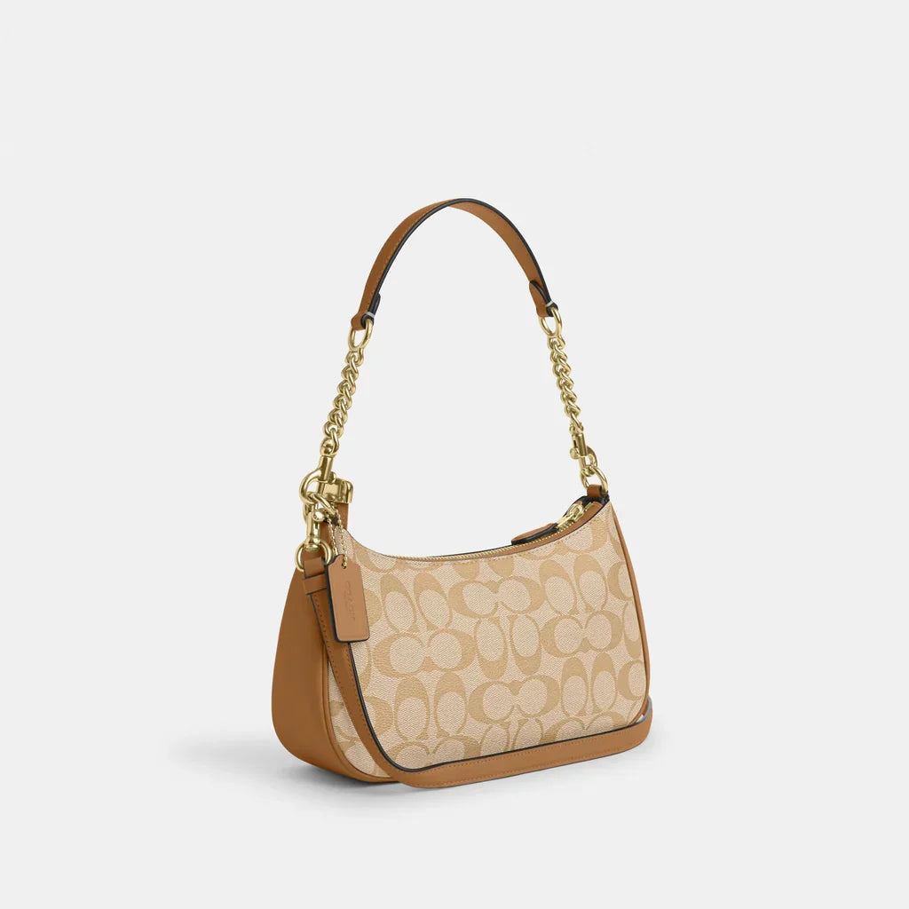 Coach Teri Shoulder Bag In Signature Canvas Khaki Saddle