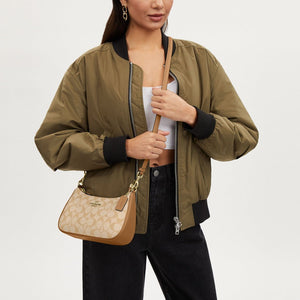 Coach Teri Shoulder Bag In Signature Canvas Khaki Saddle