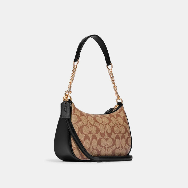 Coach Teri Shoulder Bag In Signature Canvas Khaki Black