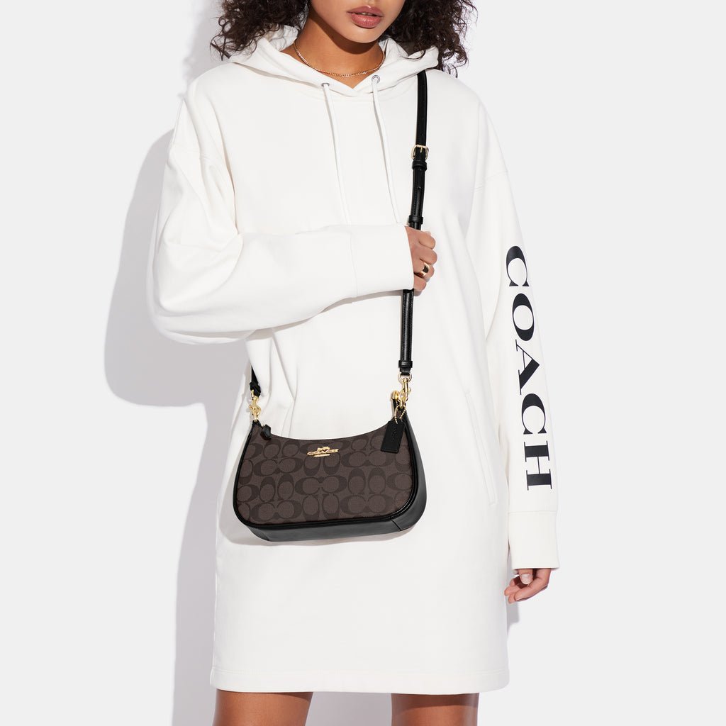 Coach Teri Shoulder Bag In Signature Canvas Brown Black
