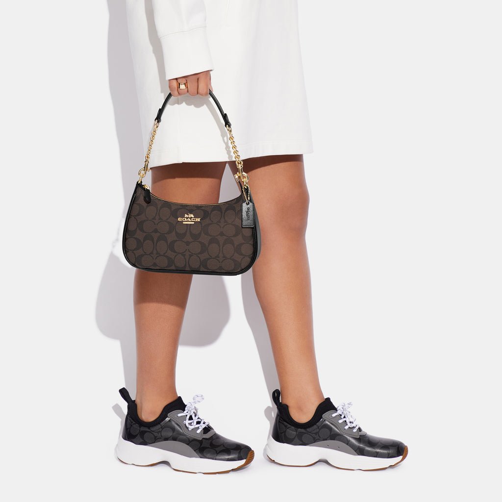 Coach Teri Shoulder Bag In Signature Canvas Brown Black