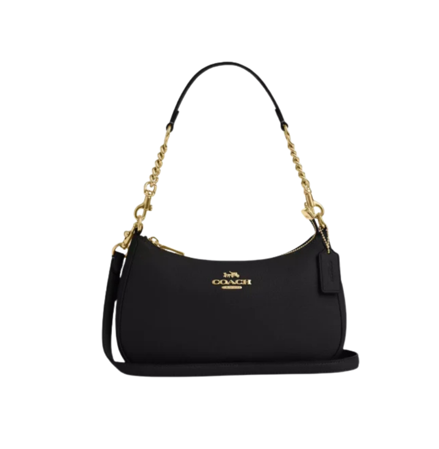 Coach Teri Shoulder Bag in Pebble Leather – Gold/Black