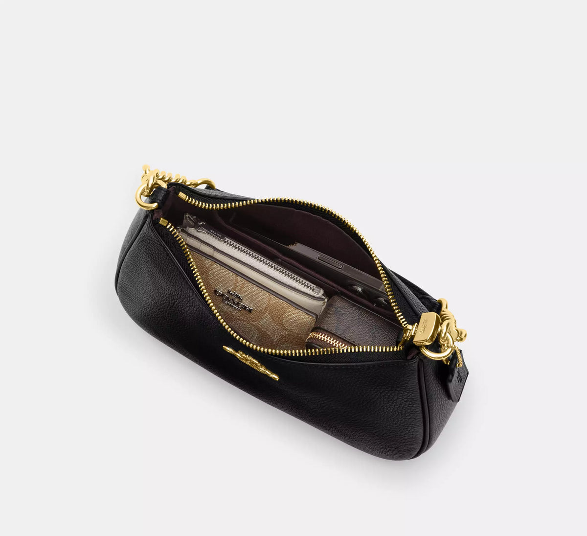 Coach Teri Shoulder Bag In pebbled leather Gold Black