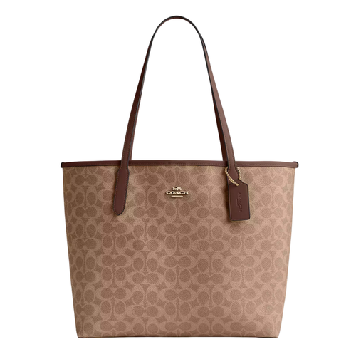 Coach City Tote Bag In Signature Canvas Tan Brown