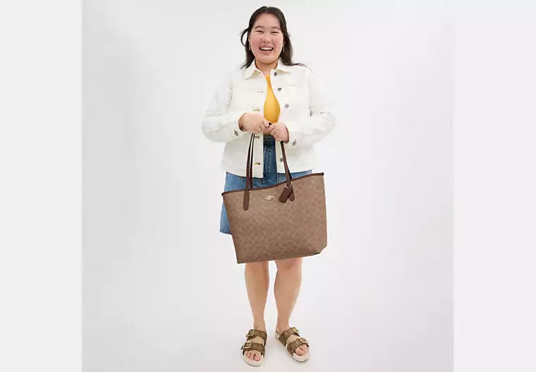 Coach City Tote Bag In Signature Canvas Tan Brown