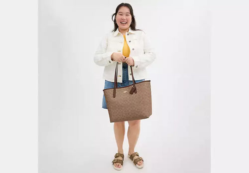 Coach City Tote Bag In Signature Canvas Tan Brown