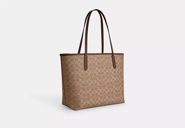 Coach City Tote Bag In Signature Canvas Tan Brown