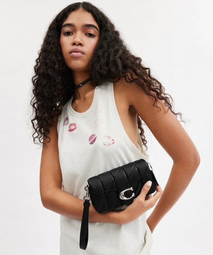 Tabby Shoulder Bag 20 With Pillow Quilting leather Black Silver