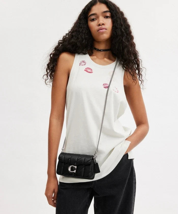 Tabby Shoulder Bag 20 With Pillow Quilting leather Black Silver