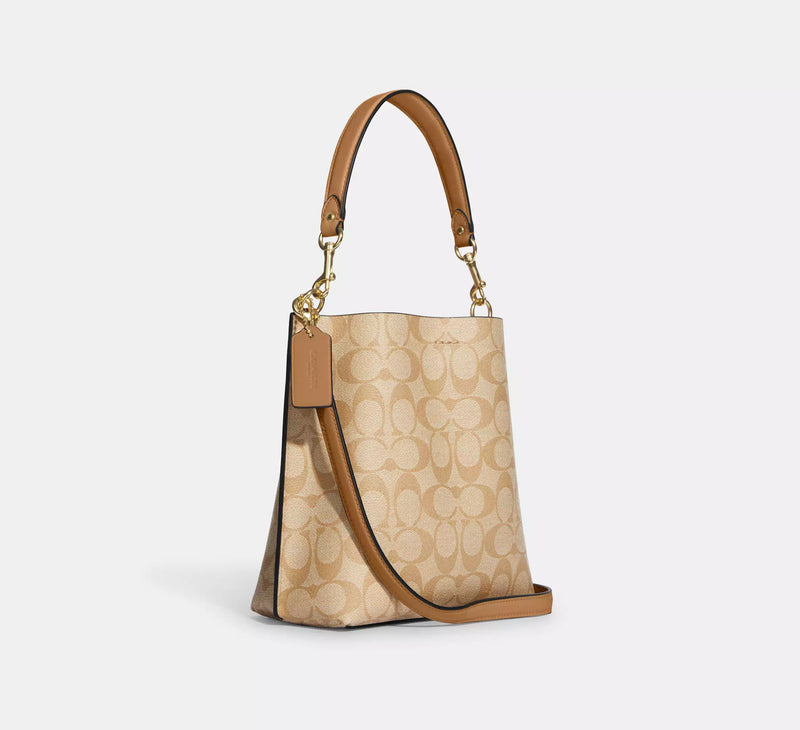 Coach Mollie Bucket Bag 22 In Signature Canvas Light Khaki Light Saddle