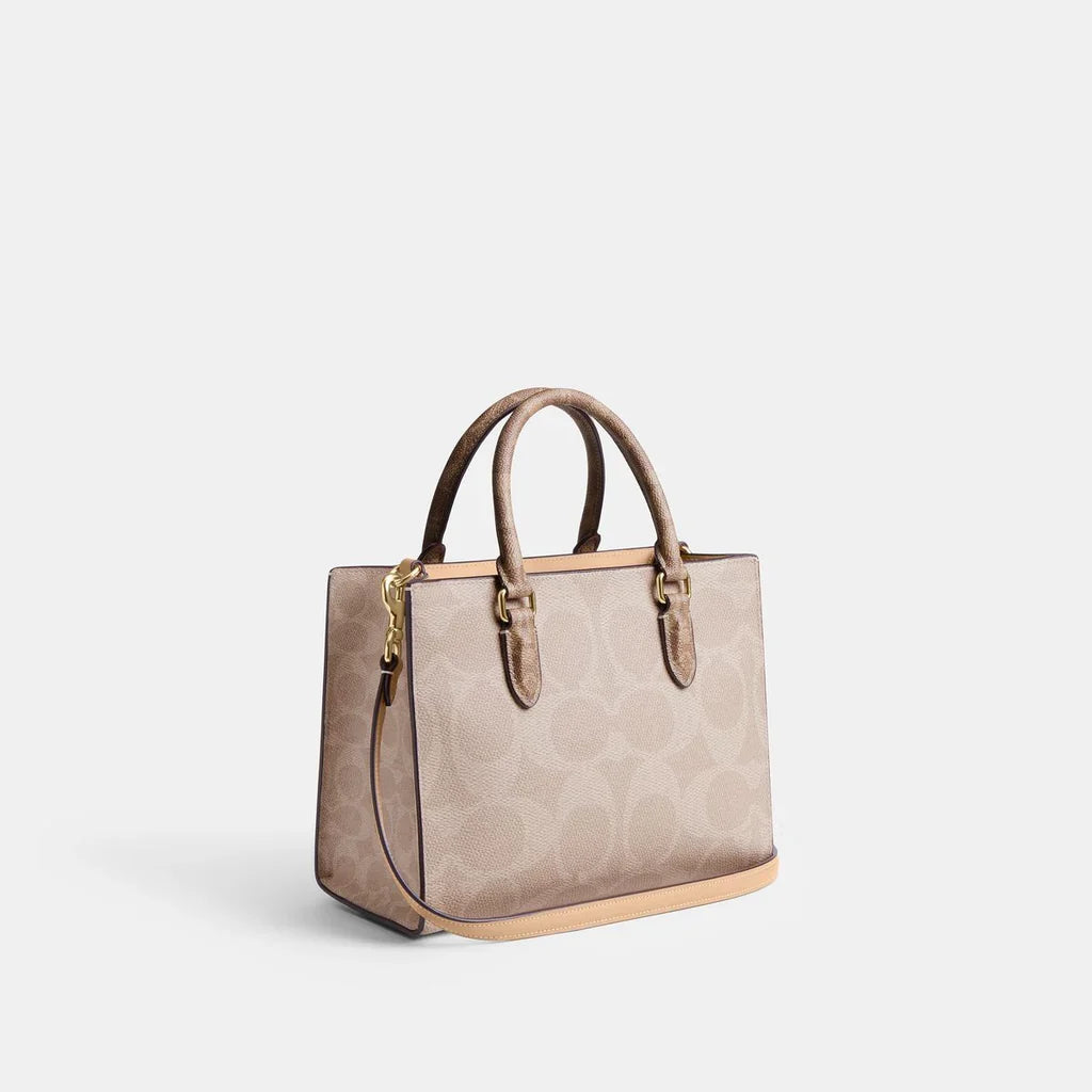 Coach Maggie Small Tote Bag In Blocked Signature Canvas Sand Tan