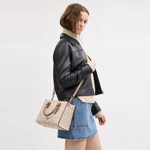 Coach Maggie Small Tote Bag In Blocked Signature Canvas Sand Tan