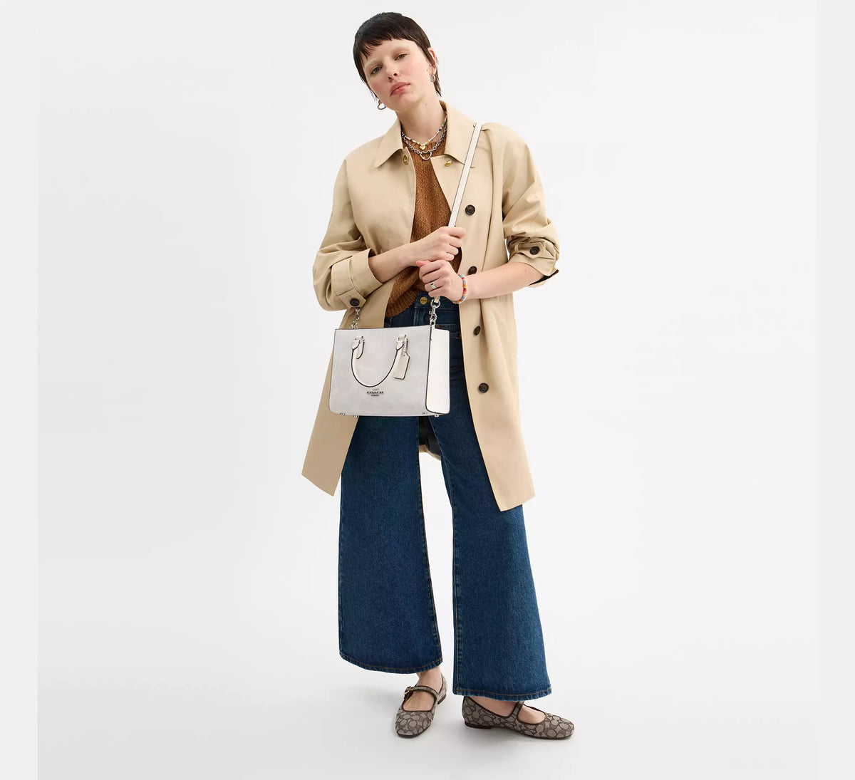 Coach Maggie Small Tote Bag In Blocked Signature Canvas White Chalk