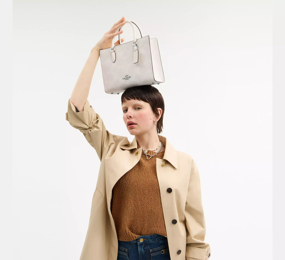 Coach Maggie Small Tote Bag In Blocked Signature Canvas White Chalk