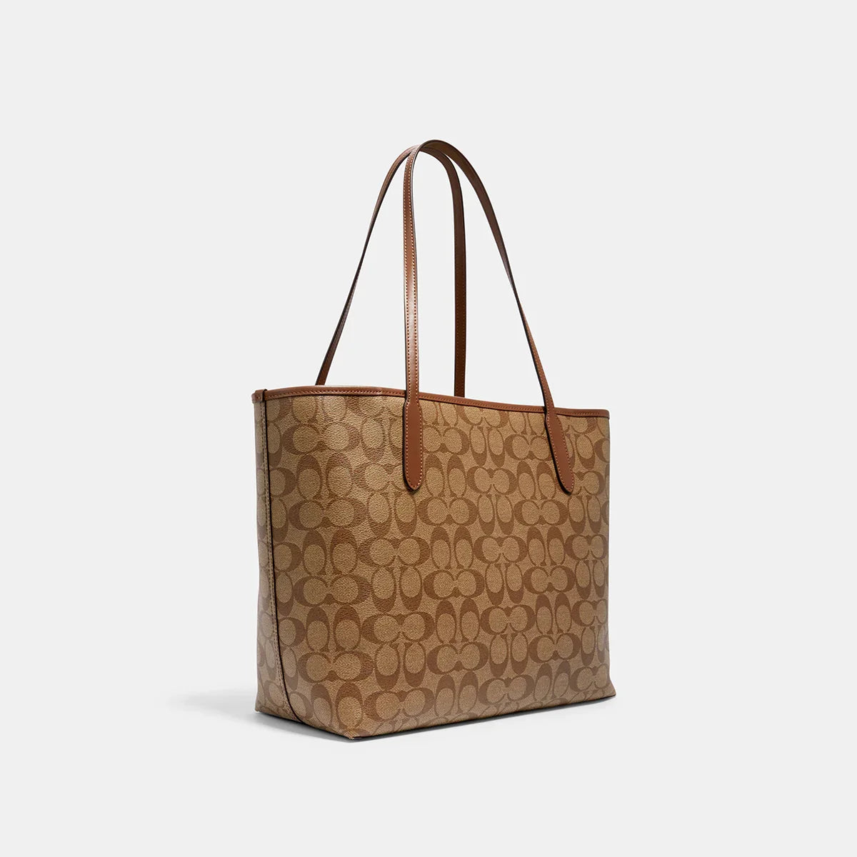 Coach City Tote Bag In Signature Canvas Khaki Saddle dark
