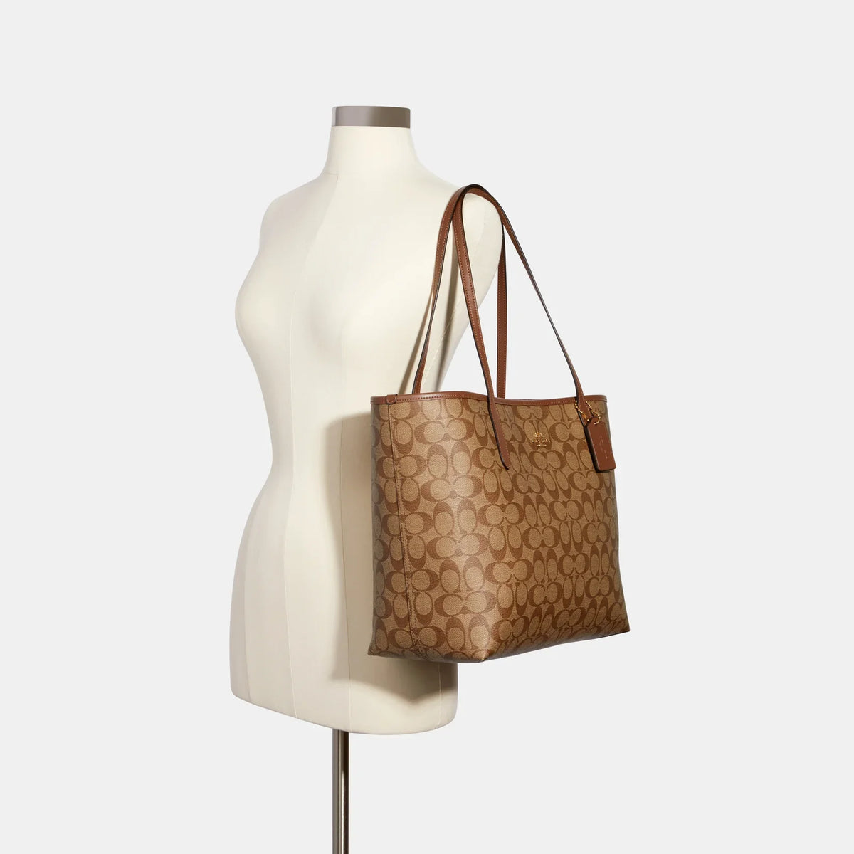 Coach City Tote Bag In Signature Canvas Khaki Saddle dark