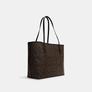 Coach City Tote Bag In Signature Canvas Brown Black