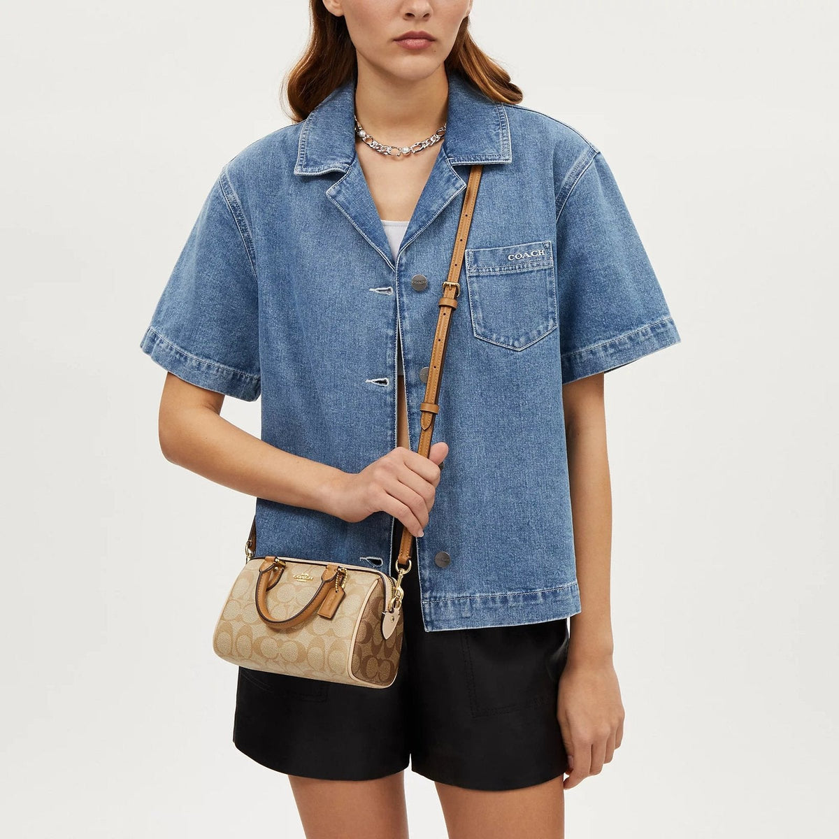 Coach Mini Rowan Crossbody In Signature Canvas sand saddle