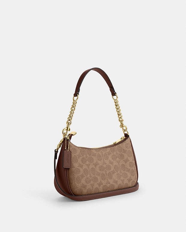 Coach Teri Shoulder Bag In Signature Canvas Tan Brown