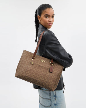 Coach Station Tote Bag In Signature Canvas Dark Beige