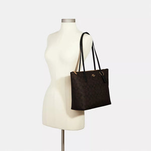 Coach Zip Top Tote Bag In Signature Canvas