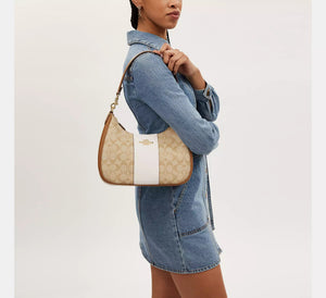 Teri Hobo Bag in Signature Canvas with Stripe