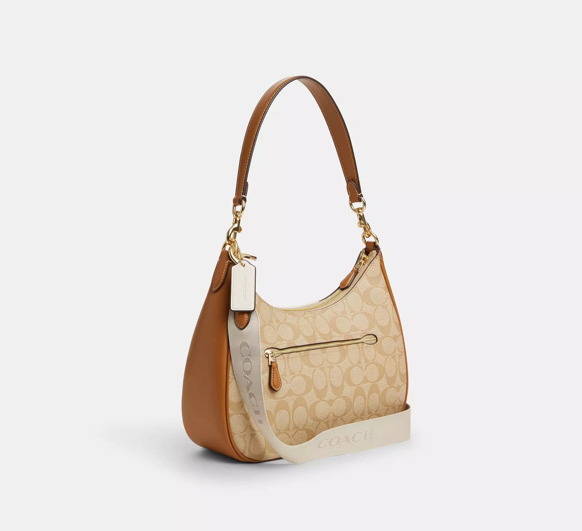 Coach Teri Hobo Bag in signature canvas with stripe detail, wine color, featuring a classic, stylish design.