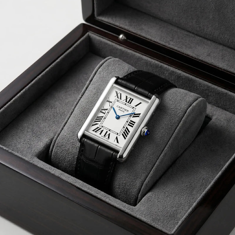 Cartier Men’s Rectangular Silver-White Dial Watch