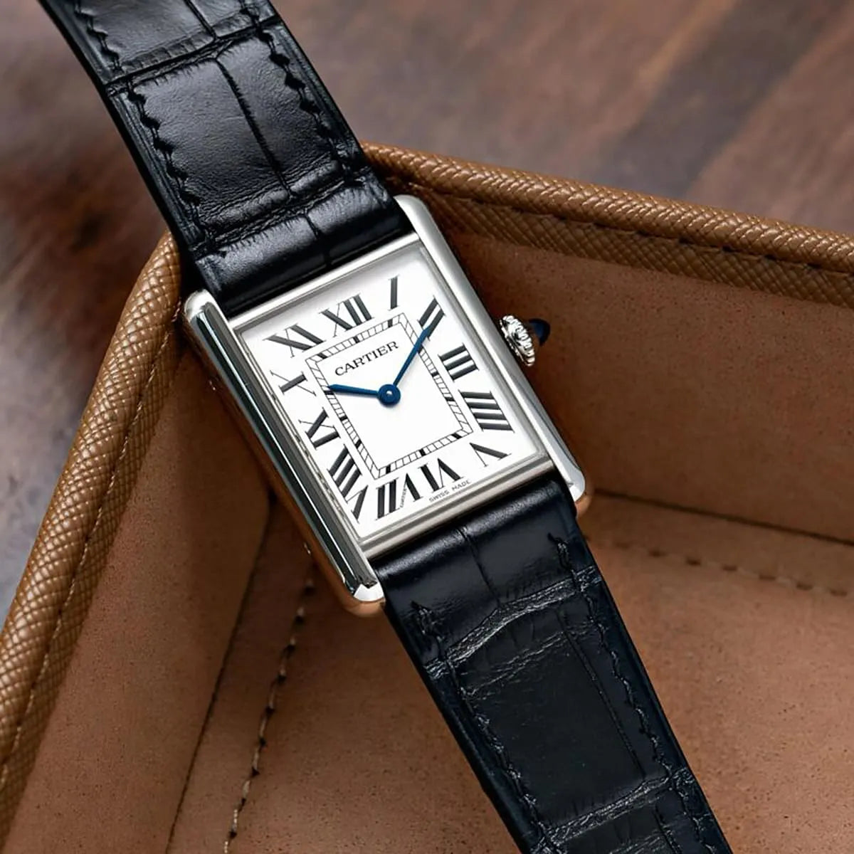 Cartier Men’s Rectangular Silver-White Dial Watch