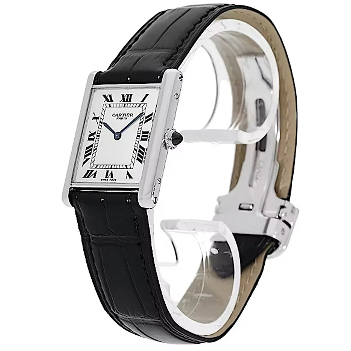 Cartier Men’s Rectangular Silver-White Dial Watch