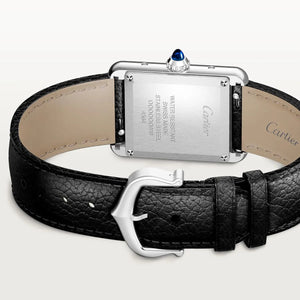 Cartier Men’s Silver-Tone Rectangular Watch with Black Leather Strap