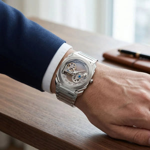 Bvlgari Men’s Octo Skeleton Dial Silver-Tone Metal Watch