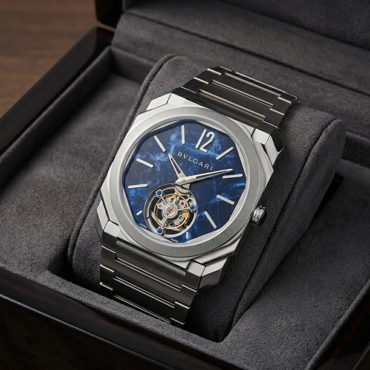 Bvlgari Men’s Octo Blue Marble Dial Tourbillon-Style Watch