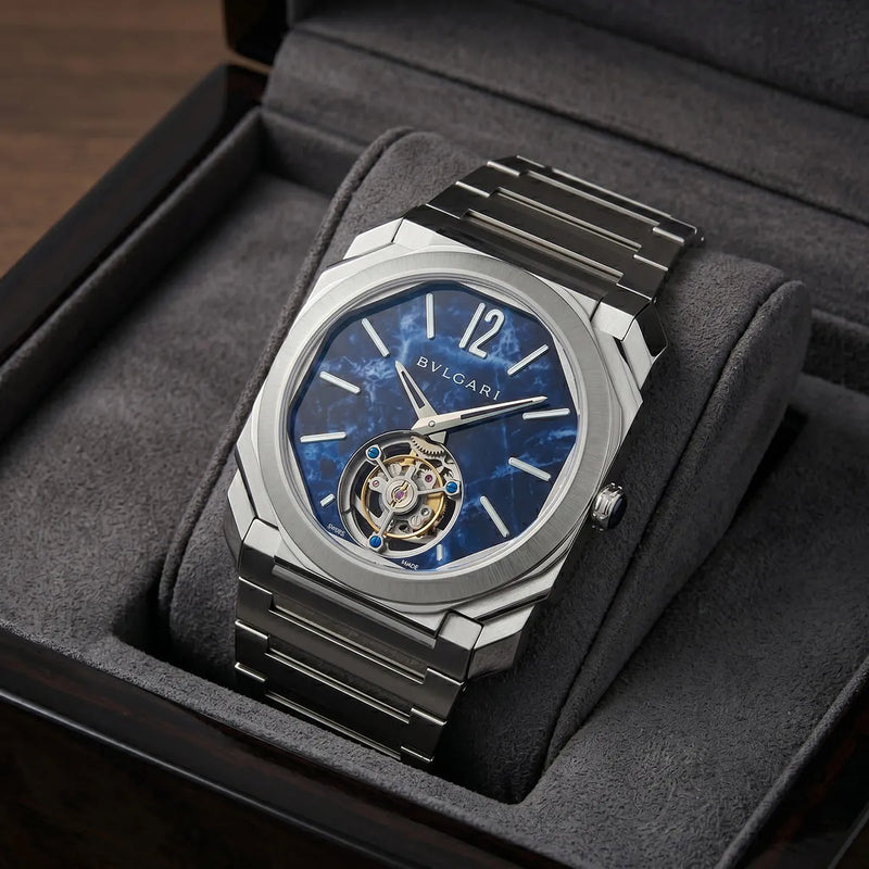 Bvlgari Men’s Octo Blue Marble Dial Tourbillon-Style Watch