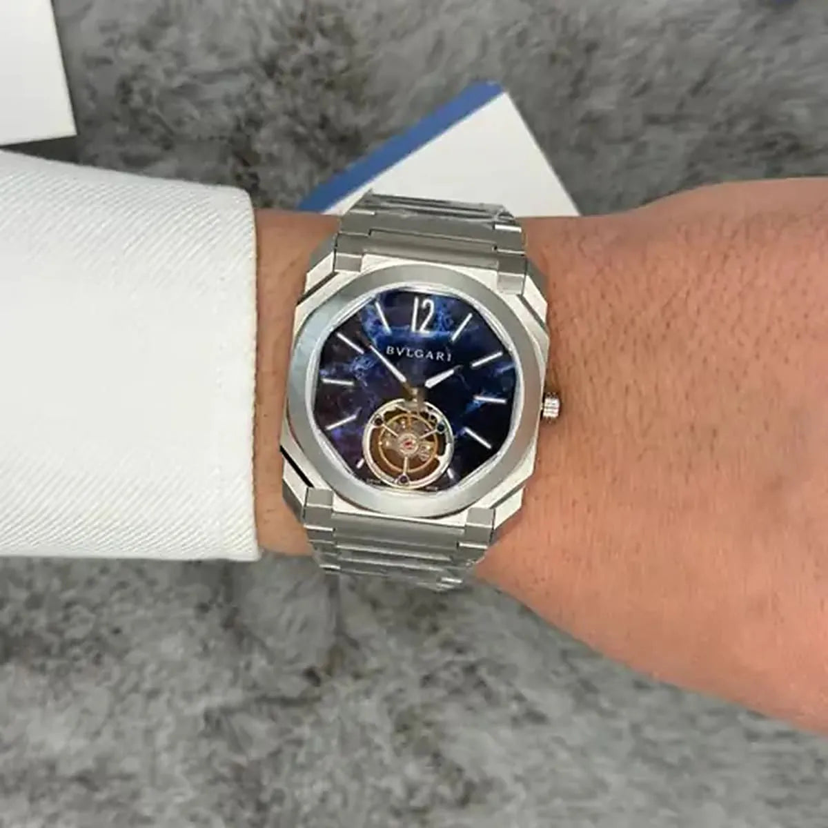 Bvlgari Men’s Octo Blue Marble Dial Tourbillon-Style Watch