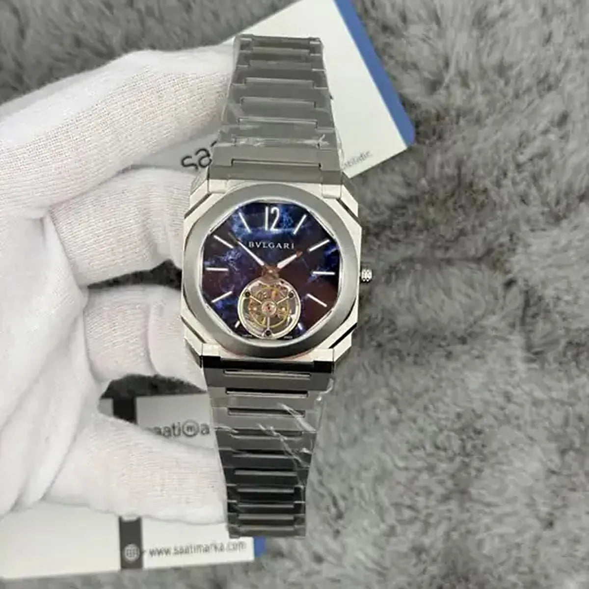 Bvlgari Men’s Octo Blue Marble Dial Tourbillon-Style Watch