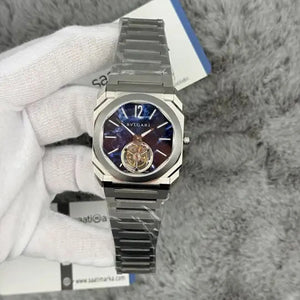 Bvlgari Men’s Octo Blue Marble Dial Tourbillon-Style Watch