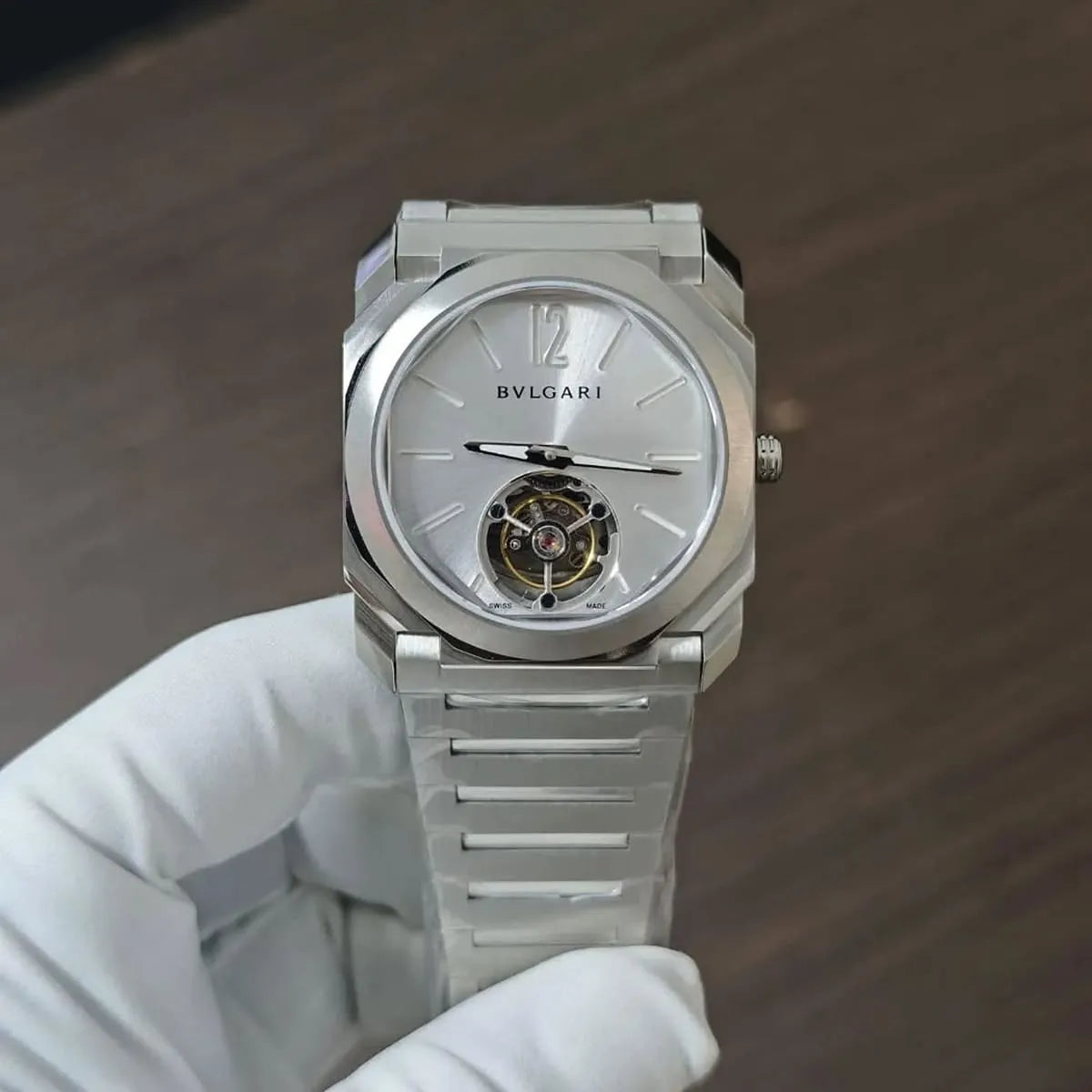 Bvlgari Men’s Octo Silver Dial Open-Heart Watch