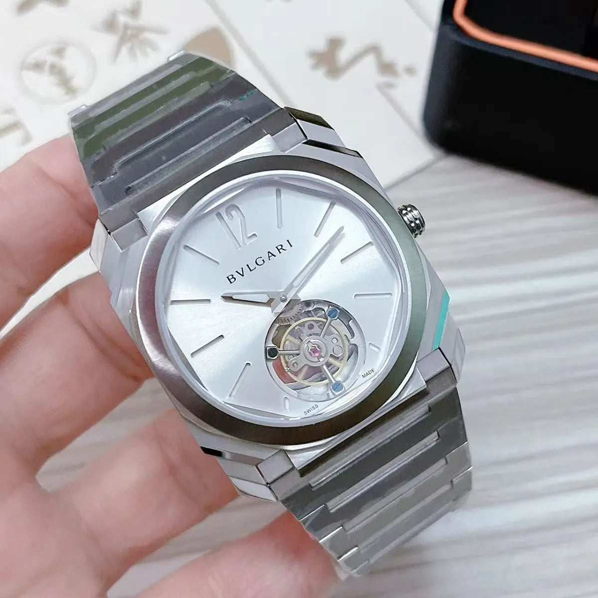 Bvlgari Men’s Octo Silver Dial Open-Heart Watch